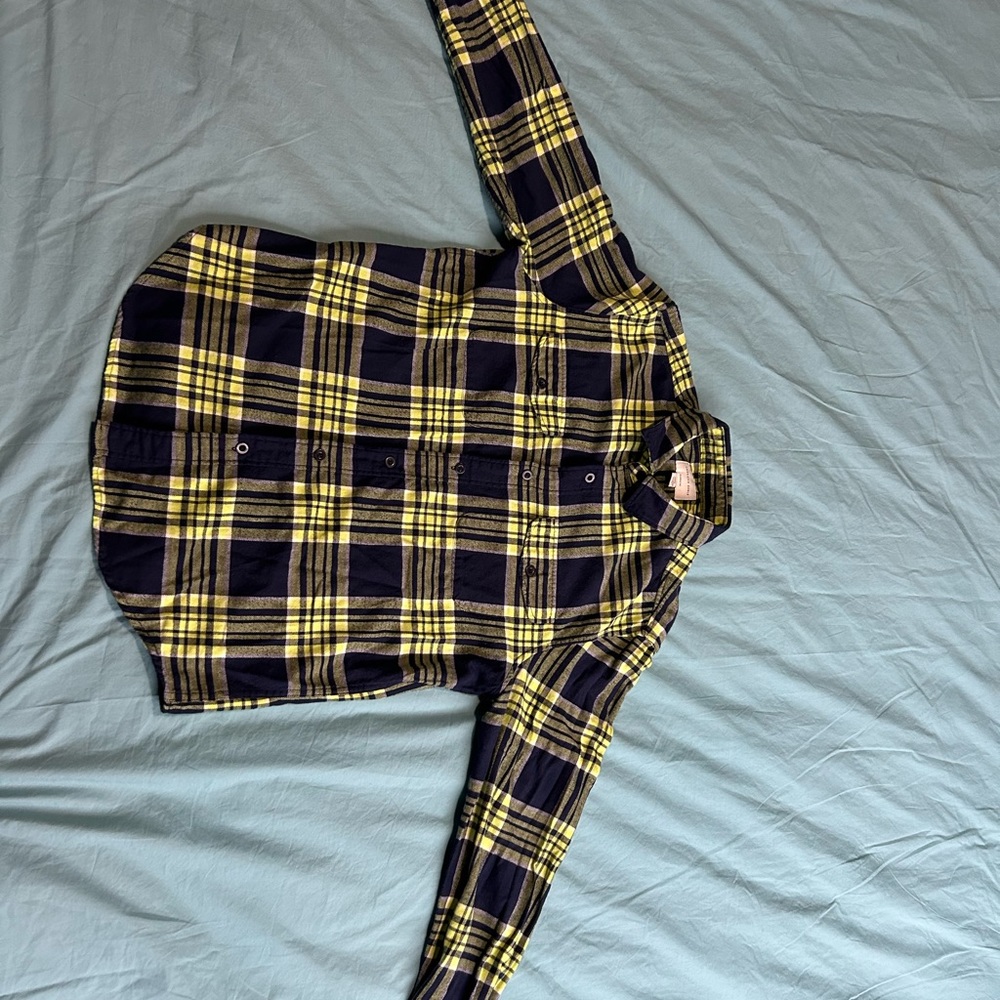 Selling a medium,neon green/navy blue American Eagle button up.